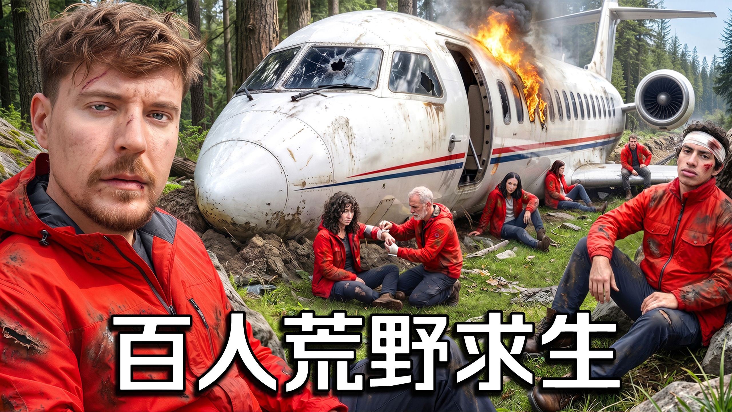 【MrBeast官方】我找了100人挑战荒野求生，赢25万美金！