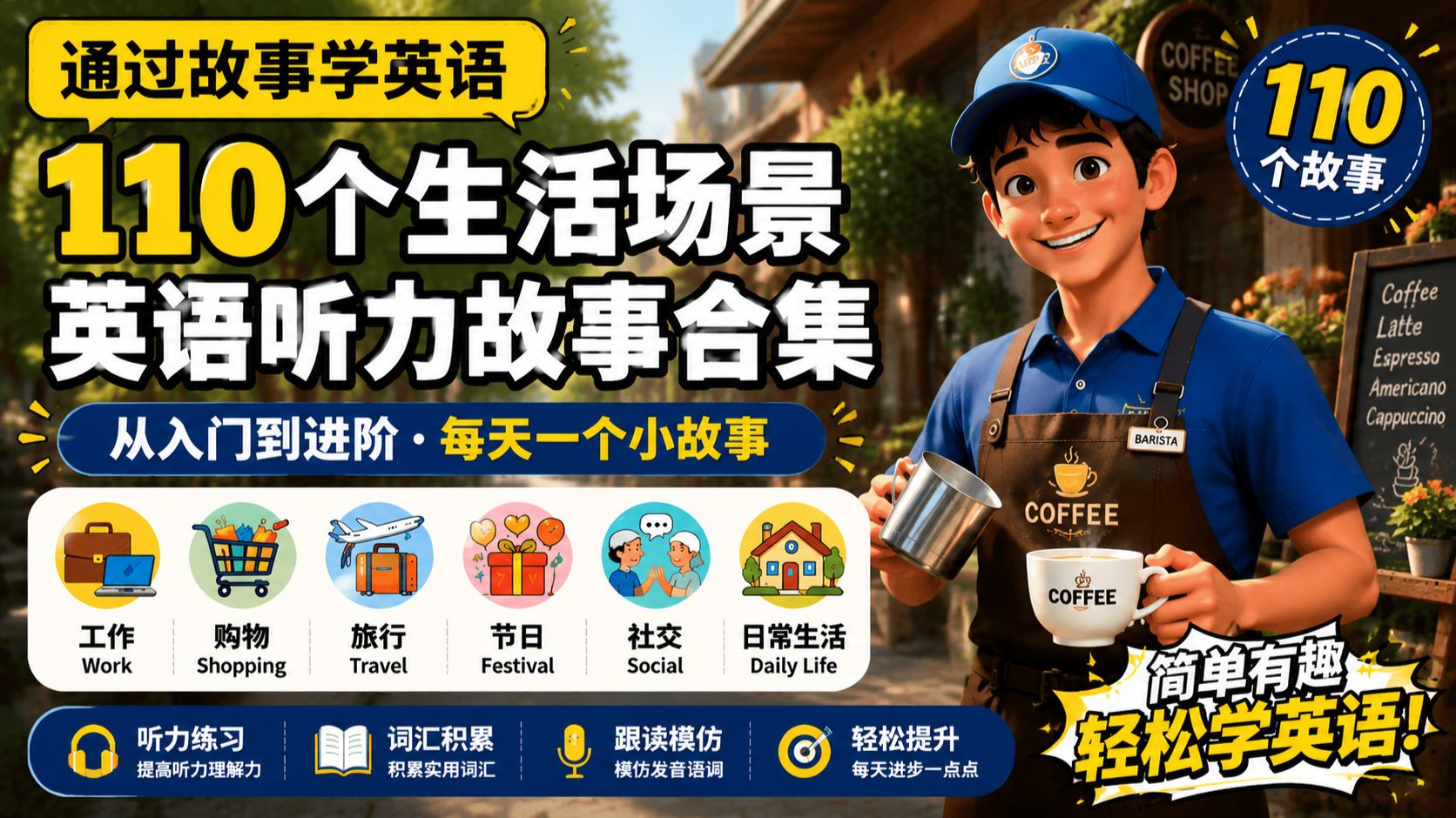 110个生活场景英语故事｜通过故事学英语，听力自然提升 p21 21 开始理解英语听力 🎧简单英语故事《和好朋友吃晚餐》第21课 (P21)