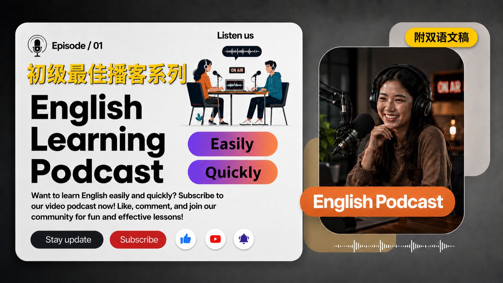 【英语播客】初学者最佳英语播客｜从基础词汇到日常会话，轻松开口说英语｜初级全62集 p01 初级 01集 (P1)
