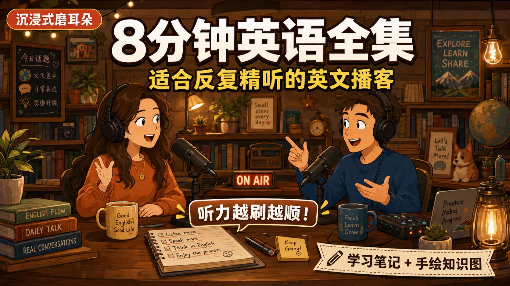 【沉浸式磨耳朵】8分钟英语全集｜适合反复精听的英文播客，听力越刷越顺！（学习笔记+手绘知识图） p01 20260130-English Podcast for Easy Conversation in Daily Life _ If I Woke Up as a (P1)