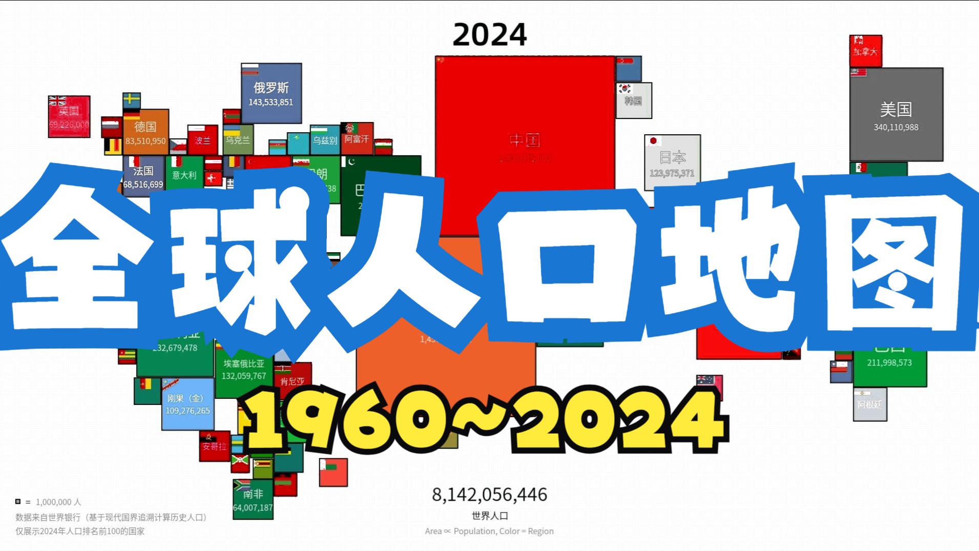 1960-2024全球人口地图：见证世界的变迁
