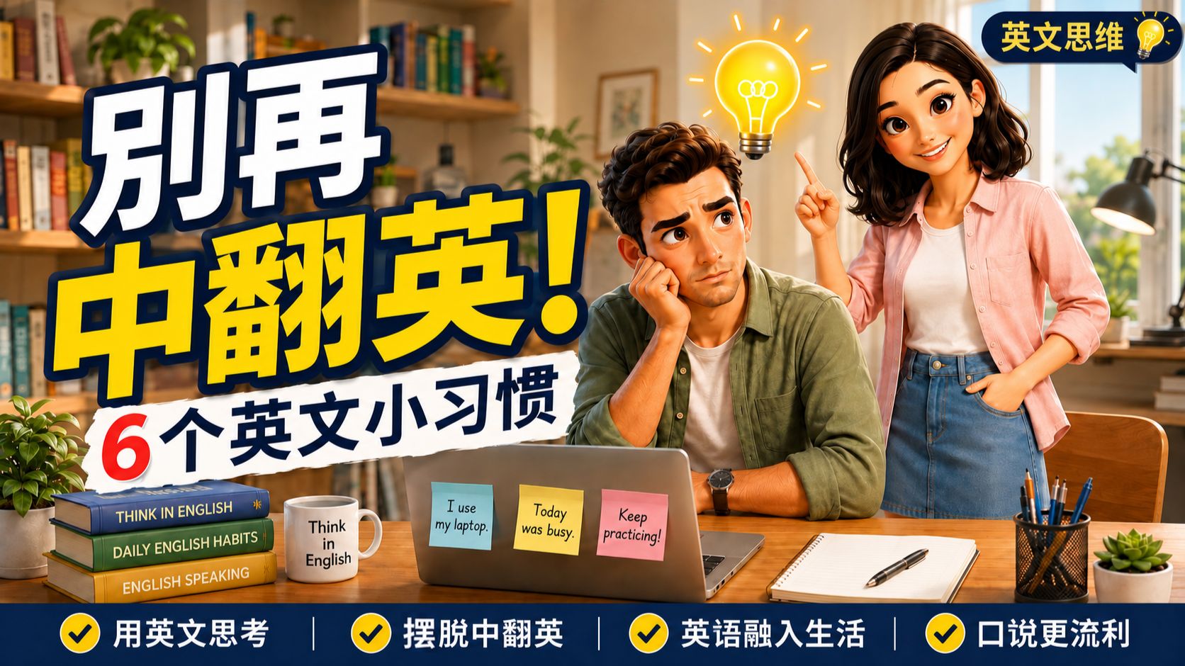 【沉浸式英文动画】别再中翻英！每天6个小习惯💡让你自然说英文｜Think in English