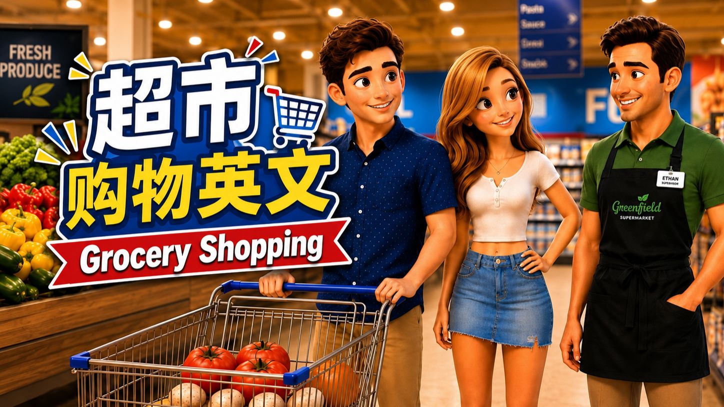 【沉浸式英文动画】超市购物英文🛒 Grocery Shopping 💳｜买菜、找食材、结账一次学会｜情境英语会话
